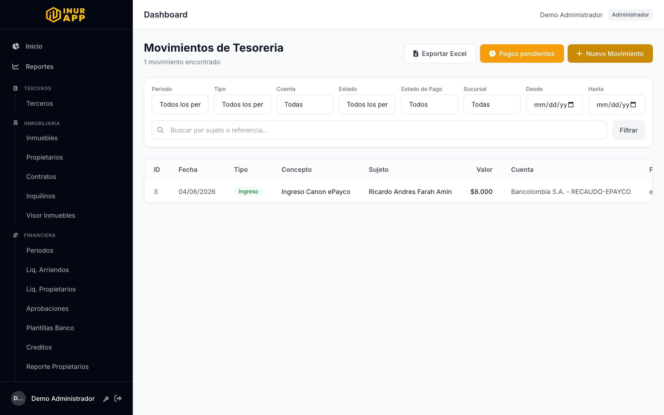 Movimientos de Tesoreria