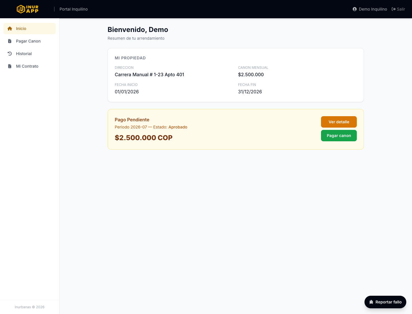 Portal inquilino dashboard