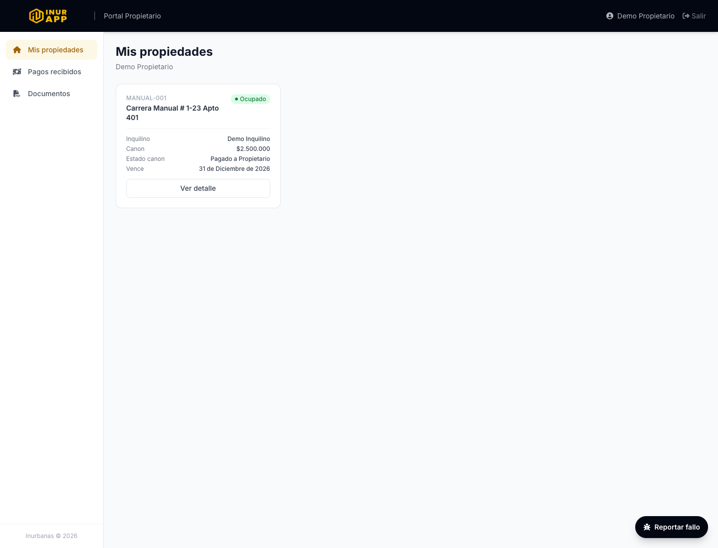 Portal propietario dashboard
